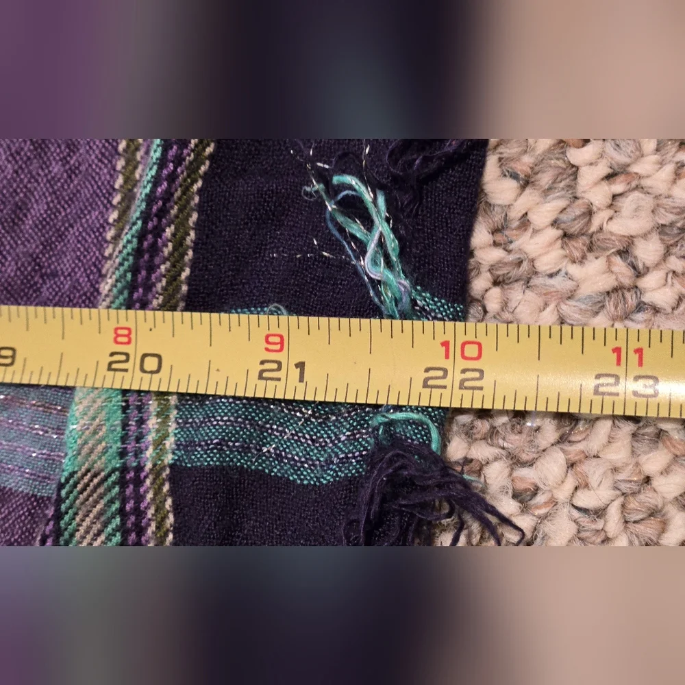 Plaid Fringed Scarf in Purple and Green - Picture 3 of 4